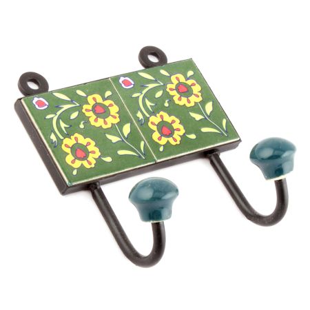 Forest Green Yellow Floral Ceramic Tiles Hook